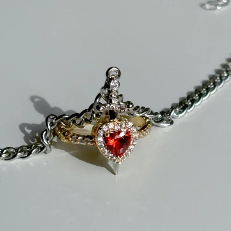 Set de inel și brățară cu sabie și inimă