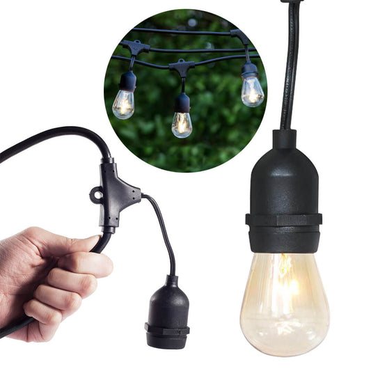 Linie de becuri decorative impermeabile, cu 15 becuri LED E27, 14,6 m, alb cald-0